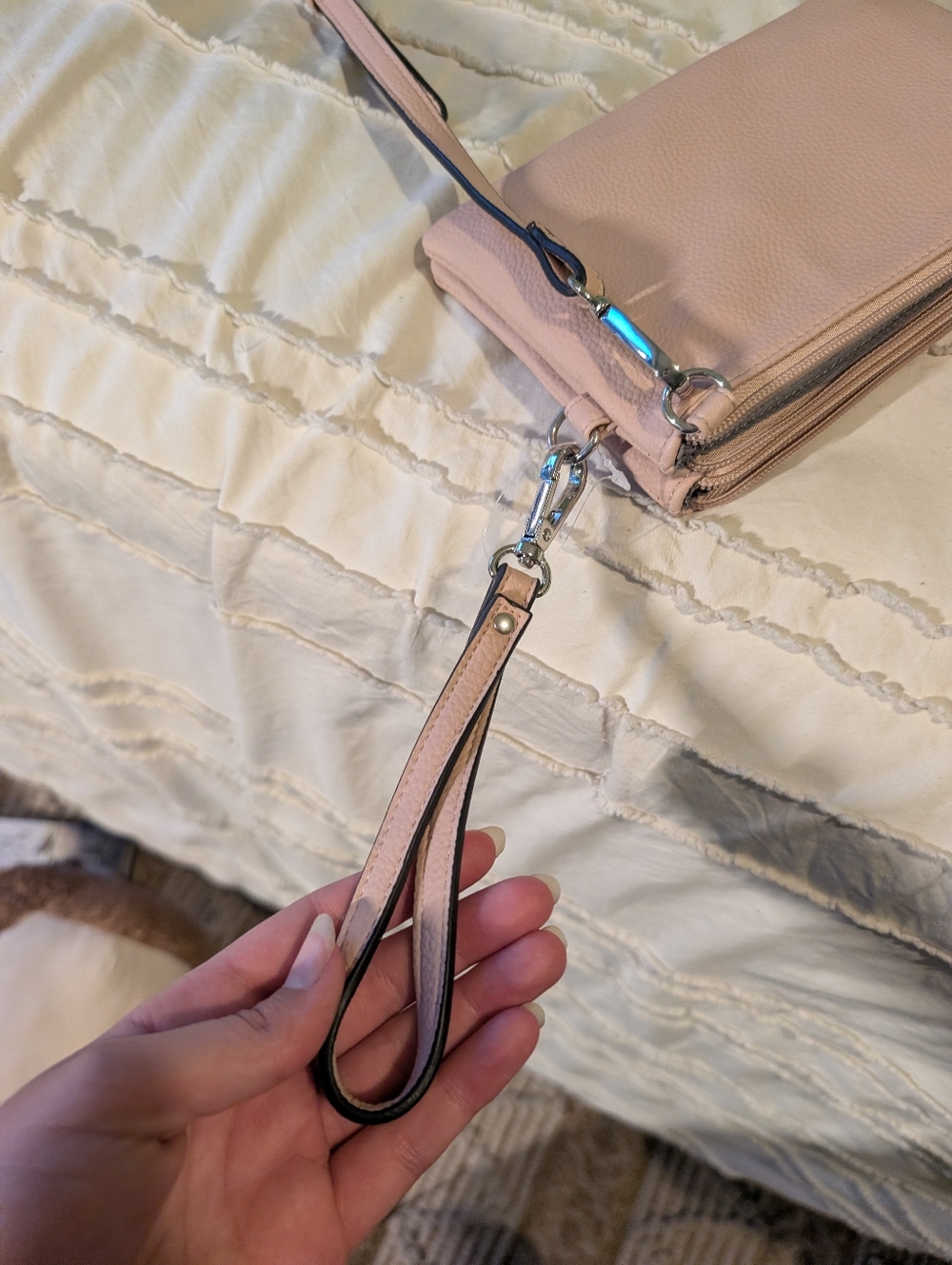 Textured Beige Crossbody Bag with Front Zip Pocket - Picture 8 of 8
